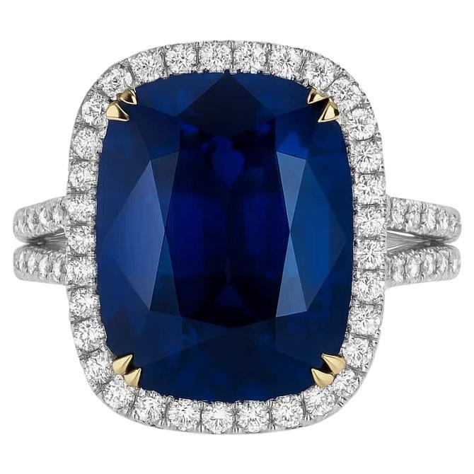 GIA Certified 6.35 Sapphire and halo Diamond Ring For Sale