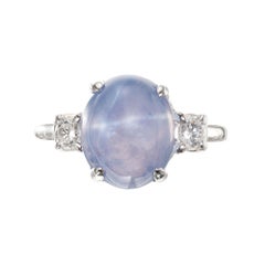 GIA Certified 6.37 Carat Star Sapphire Diamond Platinum Ring
