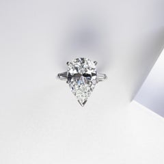GIA Certified 6.37 Ct Pear Shape Diamond & Tapered Baguette Three-Stone Ring