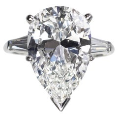 GIA Certified 6.37 Ct Pear Shape Diamond & Tapered Baguette Three-Stone Ring