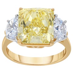 GIA Certified 6.37 Radiant Fancy Intense Yellow Diamond Platinum 18K Ring