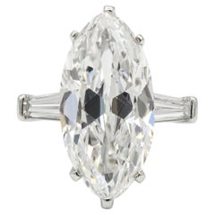 GIA Certified 6.39 Carat Marquise Cut Diamond Platinum Ring with tapered baguett