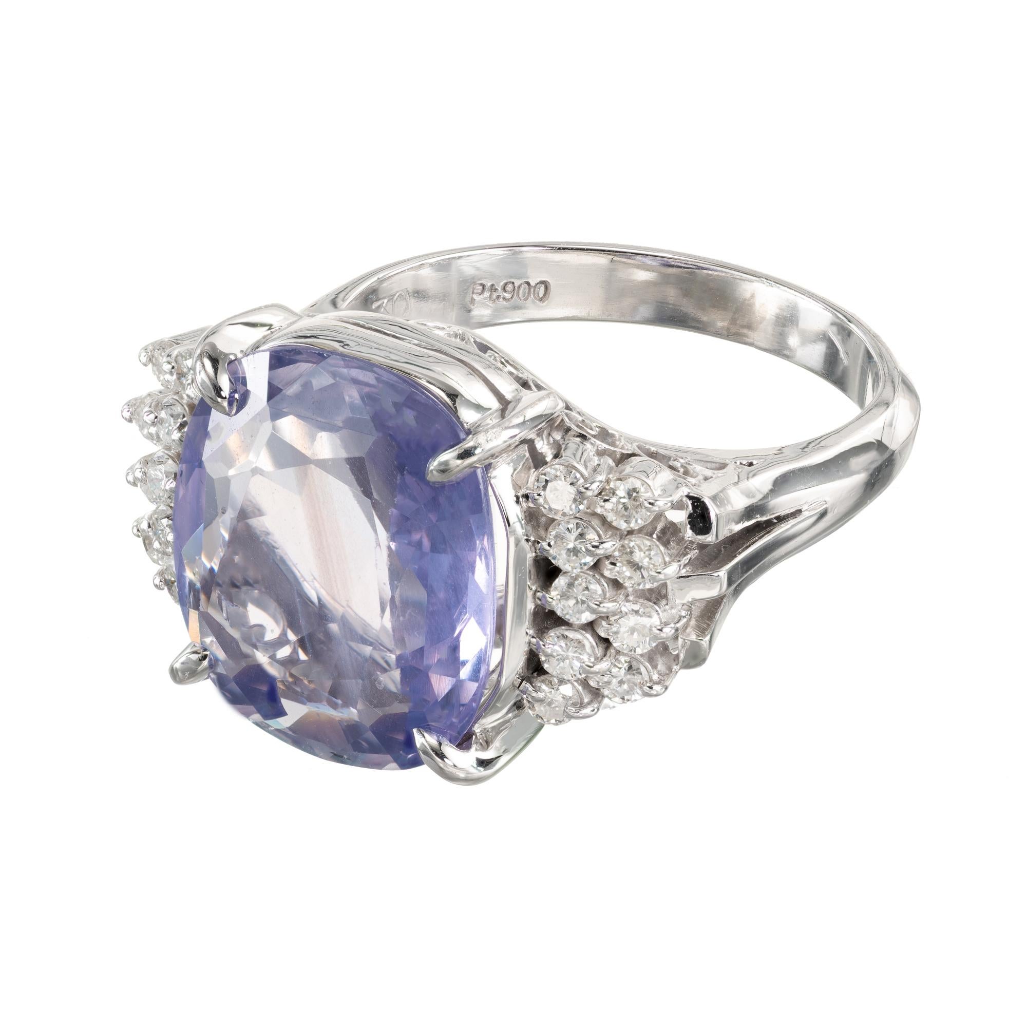 GIA Certified 6.40 Carat Color Change Sapphire Diamond Platinum Ring In Excellent Condition For Sale In Stamford, CT