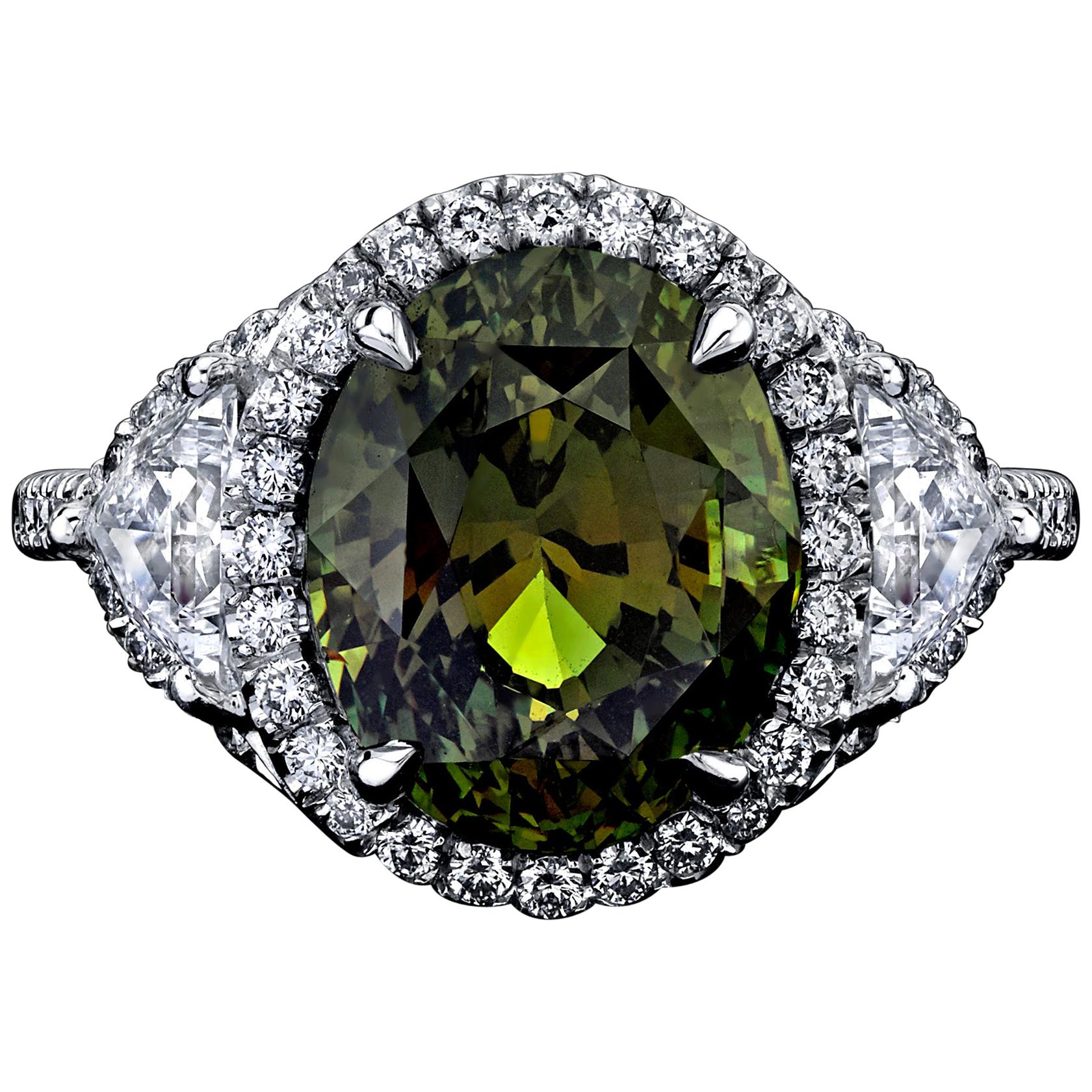 GIA Certified 6.40 Carat Oval Alexandrite and Diamond Ring For Sale