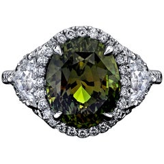 GIA Certified 6.40 Carat Oval Alexandrite and Diamond Ring