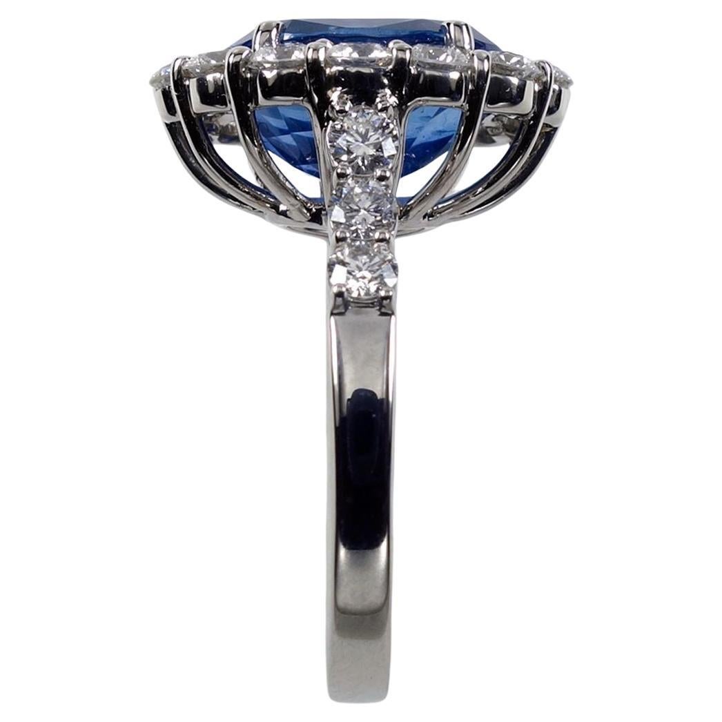 Modern GIA Certified 6.40 Carat Sri Lanka Blue Sapphire Unheated Diamond Ring For Sale