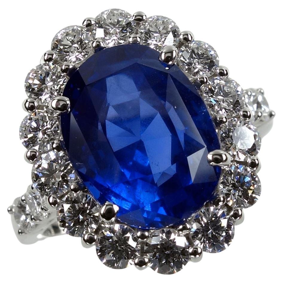 GIA Certified 6.40 Carat Sri Lanka Blue Sapphire Unheated Diamond Ring For Sale