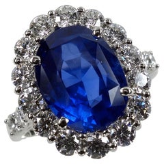 GIA Certified 6.40 Carat Sri Lanka Blue Sapphire Unheated Diamond Ring
