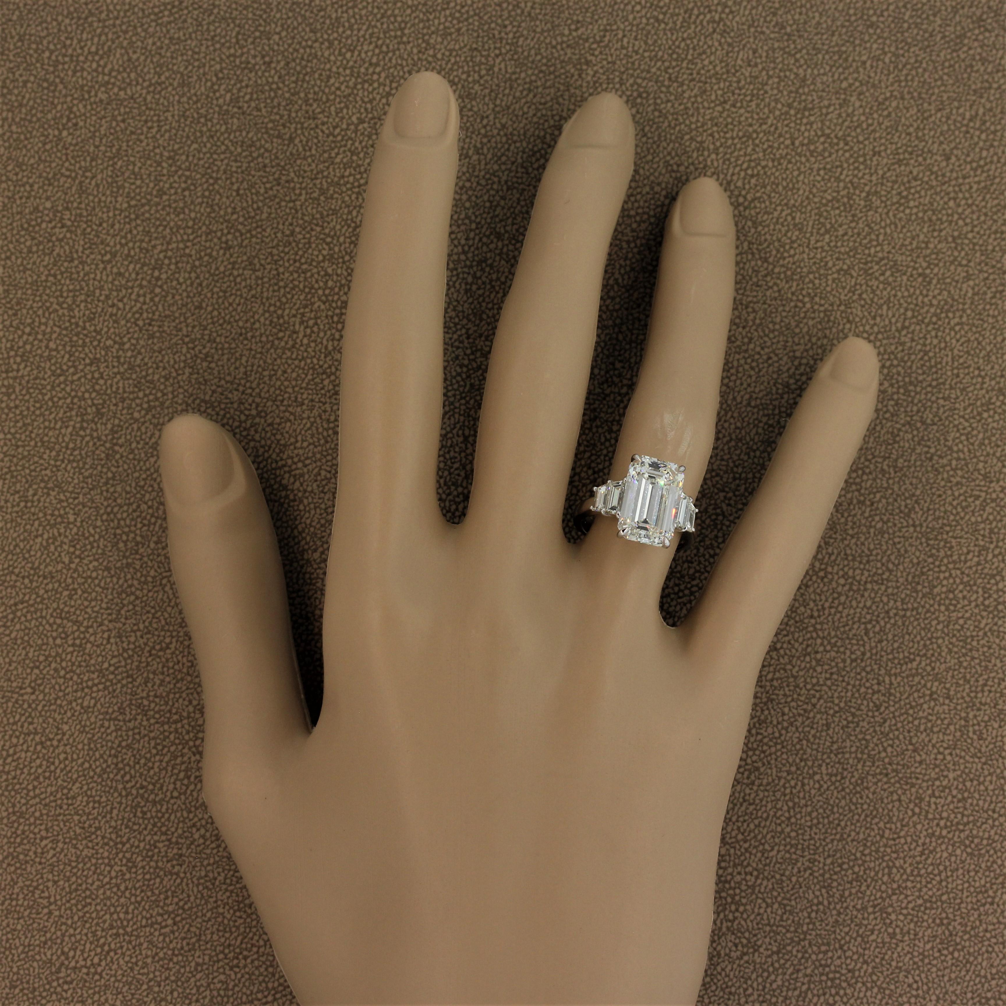 Women's GIA Certified 6.40 Carat Emerald Cut Diamond Engagement Ring, J-VVS2