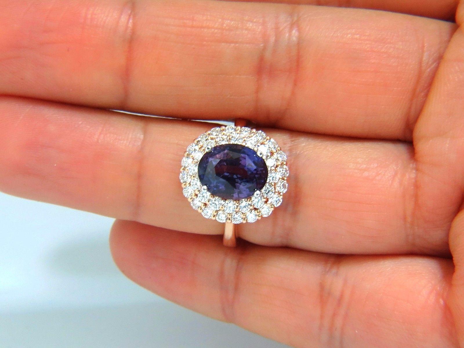 Bague en saphir naturel violet vif certifié GIA de 6,41 carats et diamants Unisexe en vente