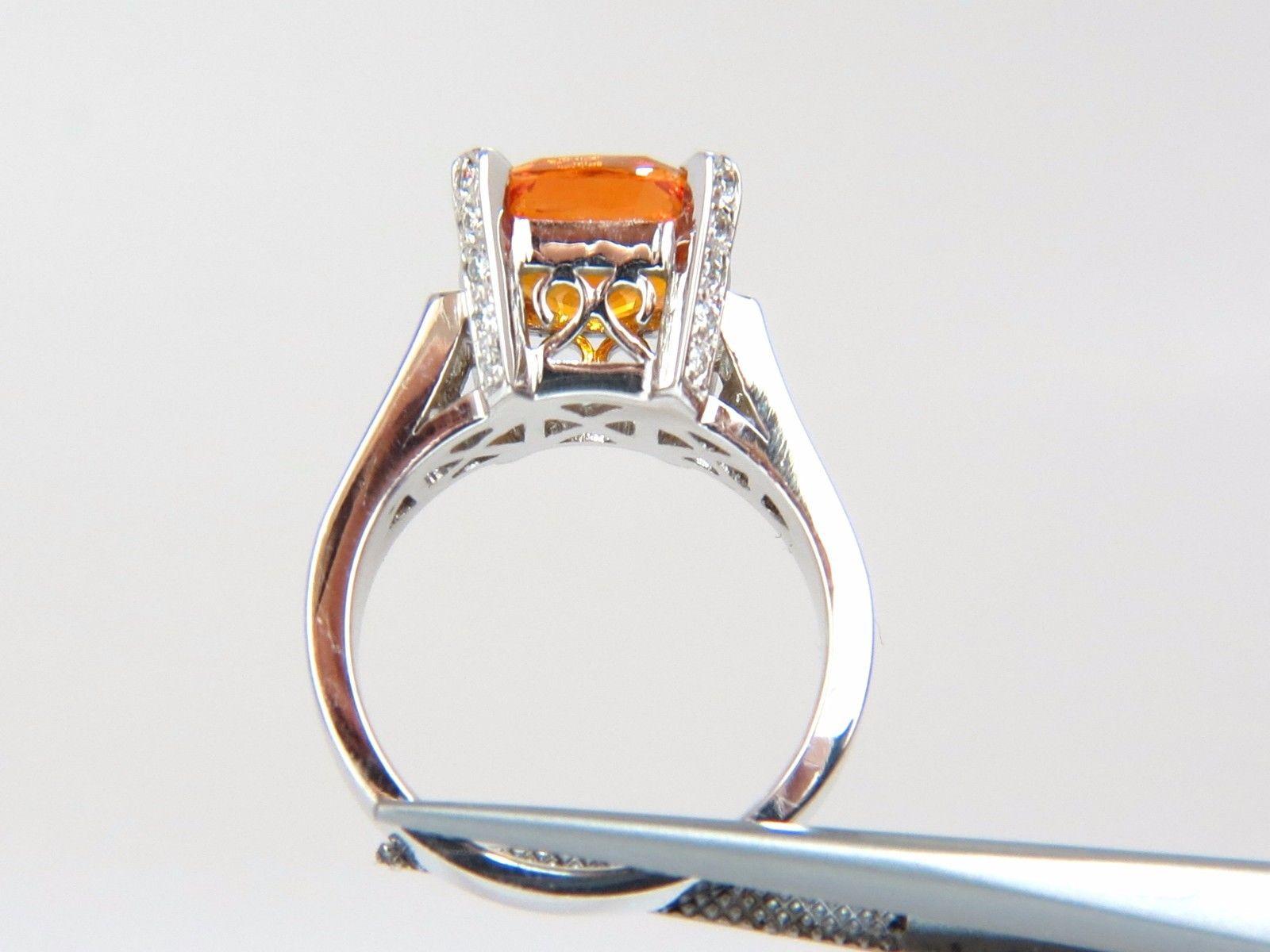 Cushion Cut GIA Certified 6.41ct natural citrus bright vivid orange sapphire diamonds ring