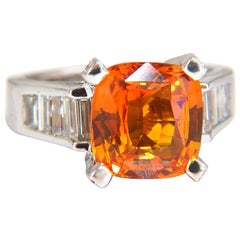 GIA Certified 6.41ct natural citrus bright vivid orange sapphire diamonds ring