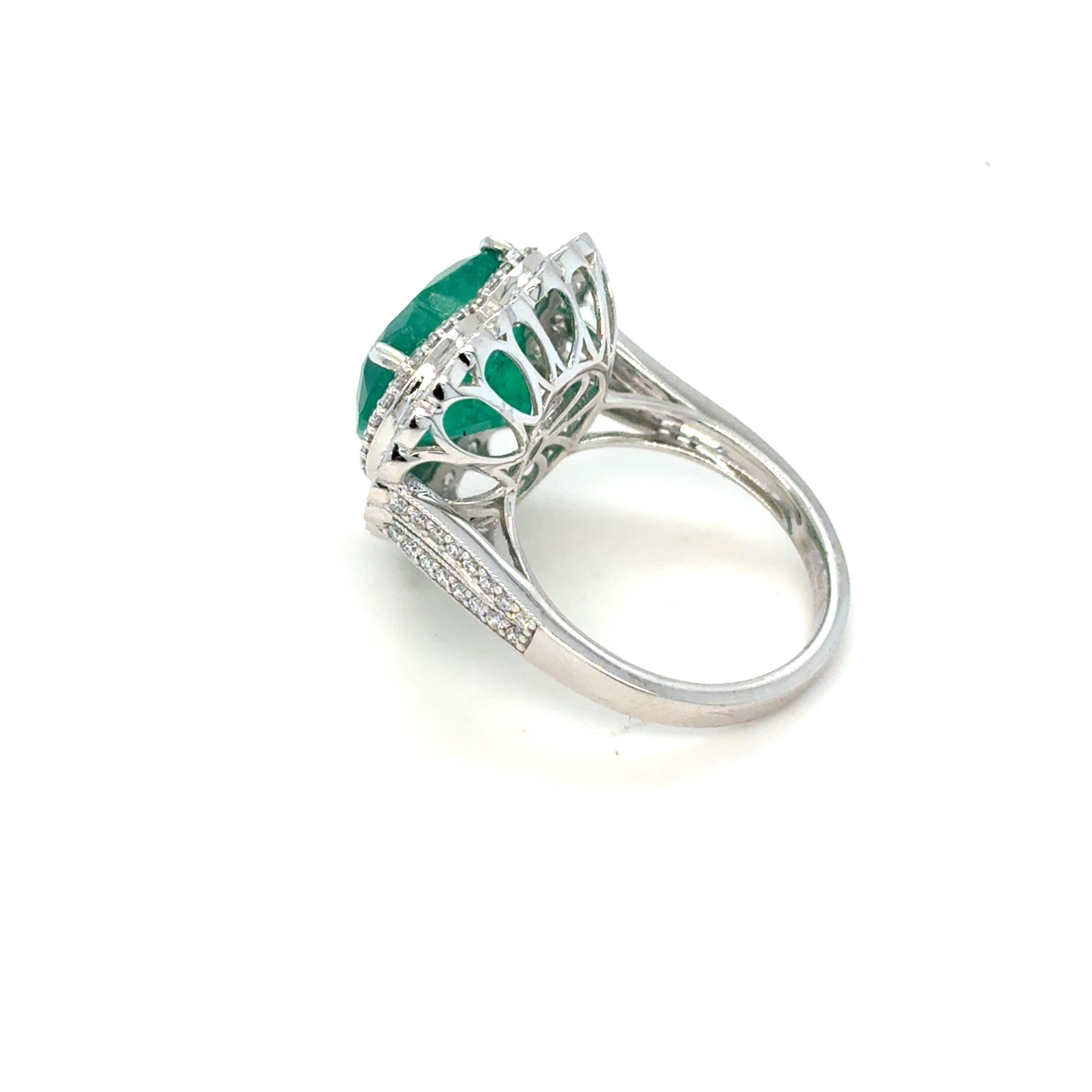GIA Certified 6.42 Carat Heart Cut Colombian Emerald Diamond Ring For Sale 6