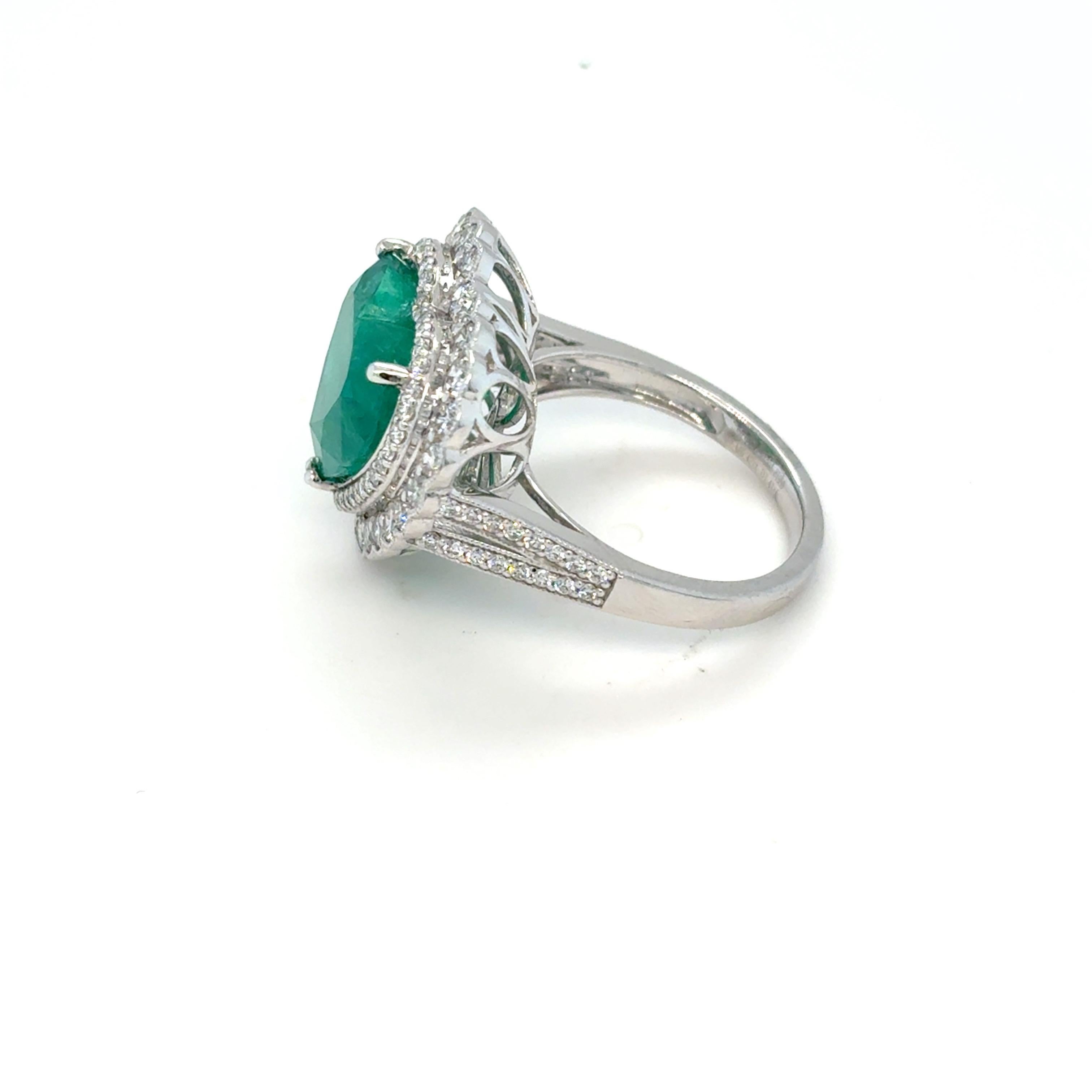 GIA Certified 6.42 Carat Heart Cut Colombian Emerald Diamond Ring For Sale 9