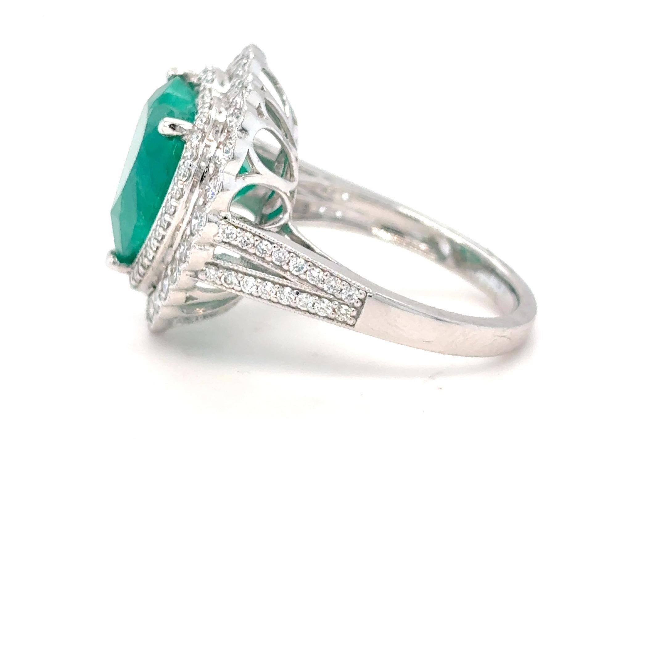 GIA Certified 6.42 Carat Heart Cut Colombian Emerald Diamond Ring For Sale 11