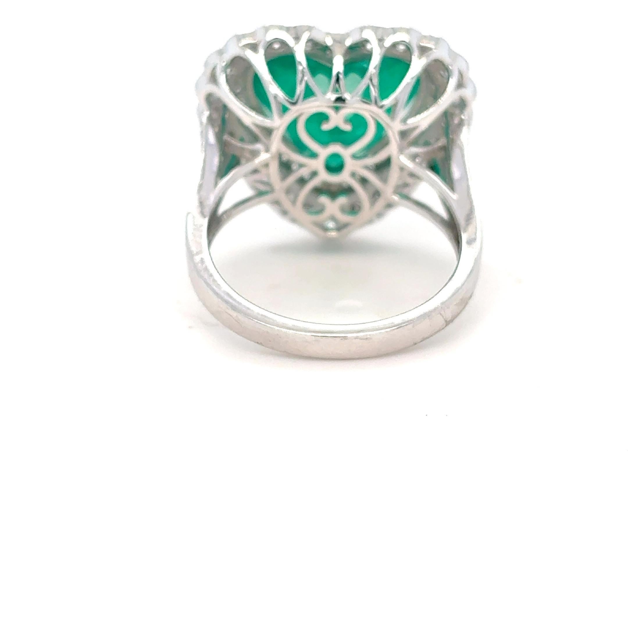 GIA Certified 6.42 Carat Heart Cut Colombian Emerald Diamond Ring For Sale 12