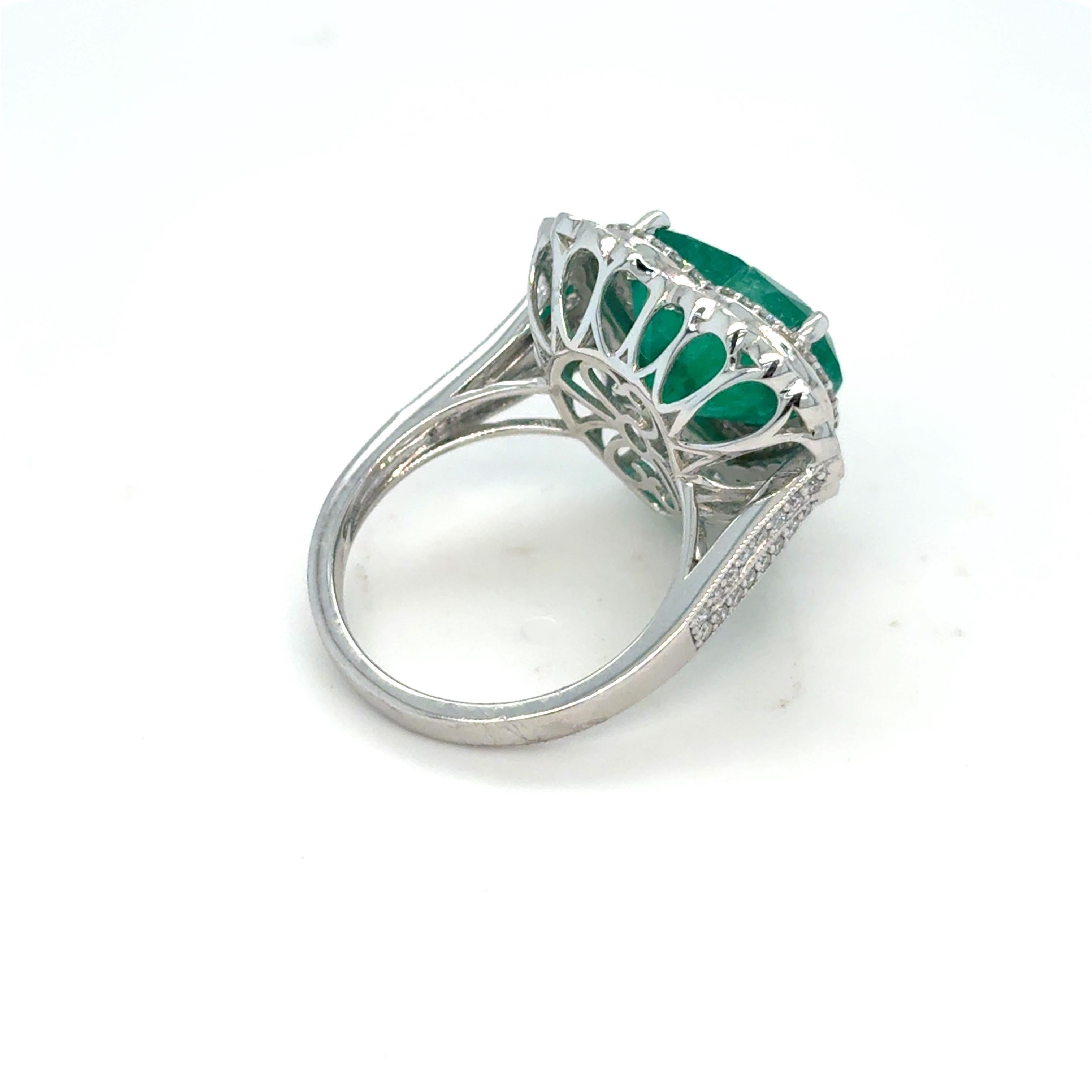 GIA Certified 6.42 Carat Heart Cut Colombian Emerald Diamond Ring For Sale 1
