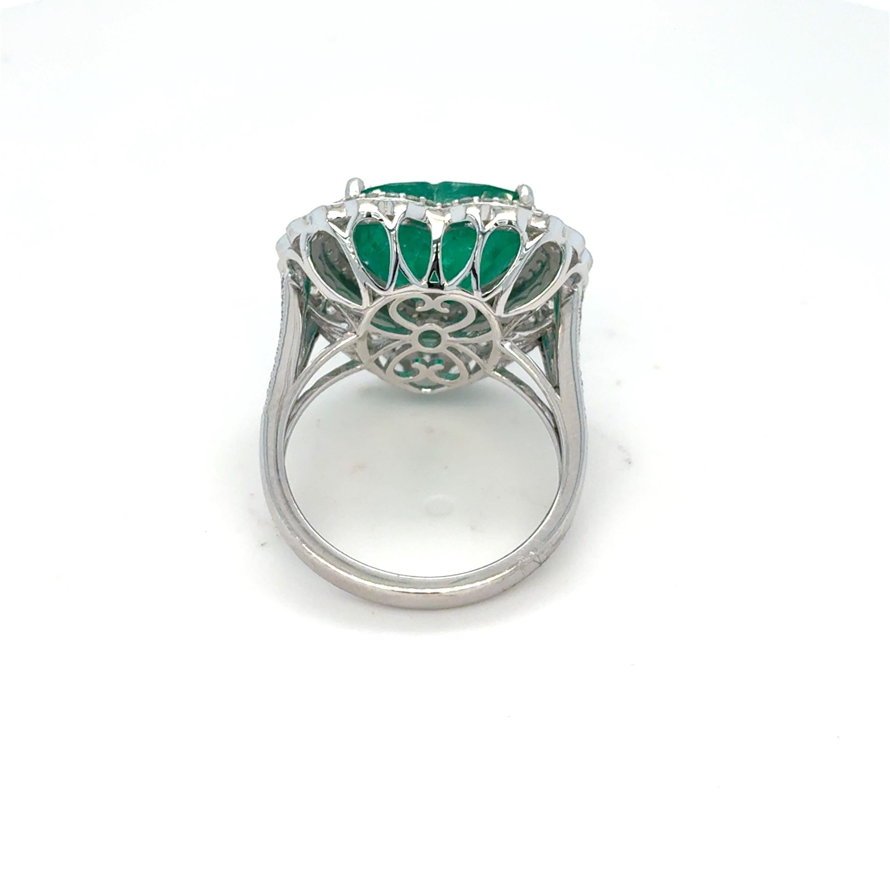GIA Certified 6.42 Carat Heart Cut Colombian Emerald Diamond Ring For Sale 2