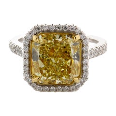 GIA Certified 6.43 Carat Radiant Cut Natural Fancy Yellow SI1 Diamond Ring