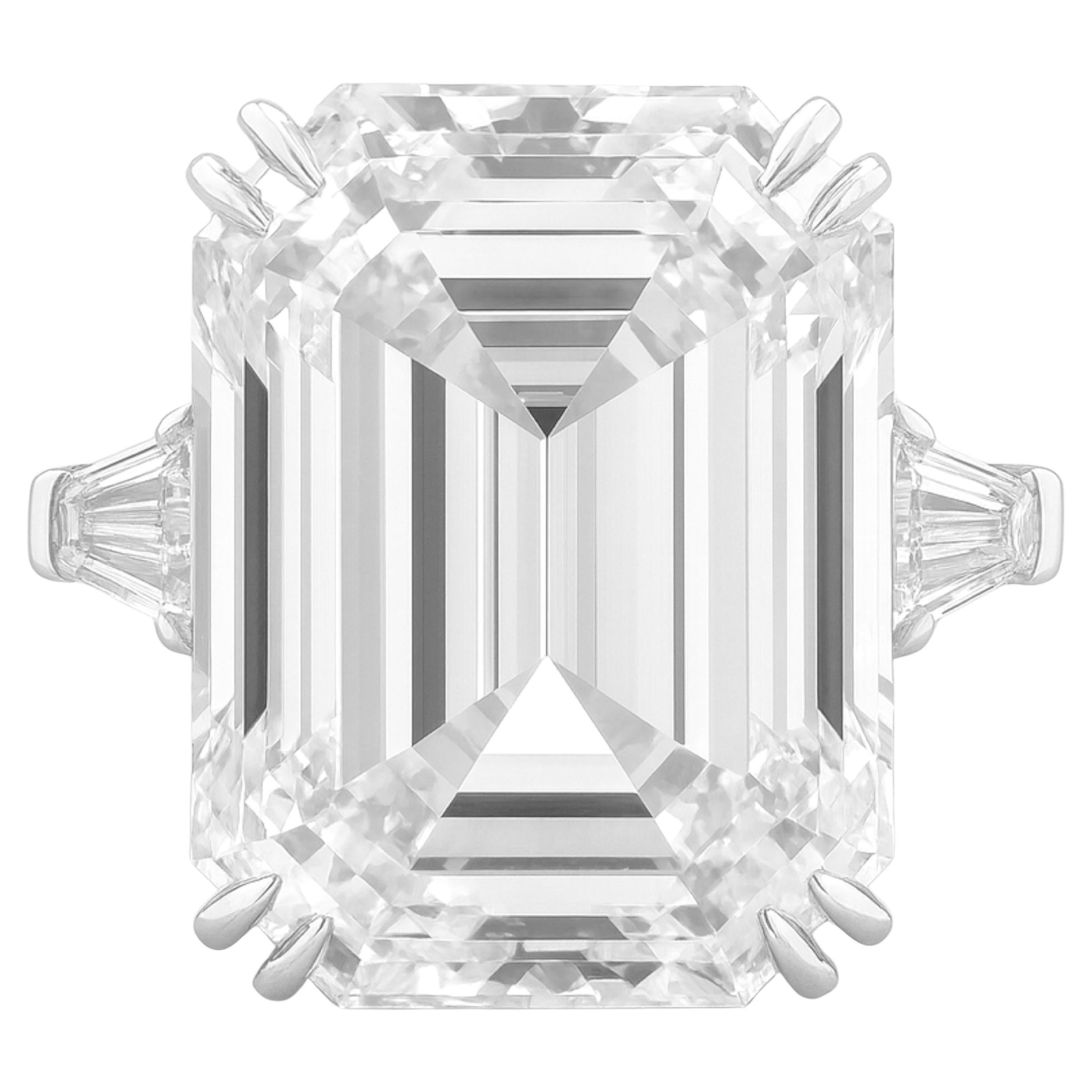GIA Certified 6.44 Carat Emerald Cut Diamond Three Stone Ring in Platinum