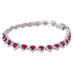 Pulsera de rubíes birmanos y diamantes de 6.44 quilates con certificado GIA y fabricada en platino