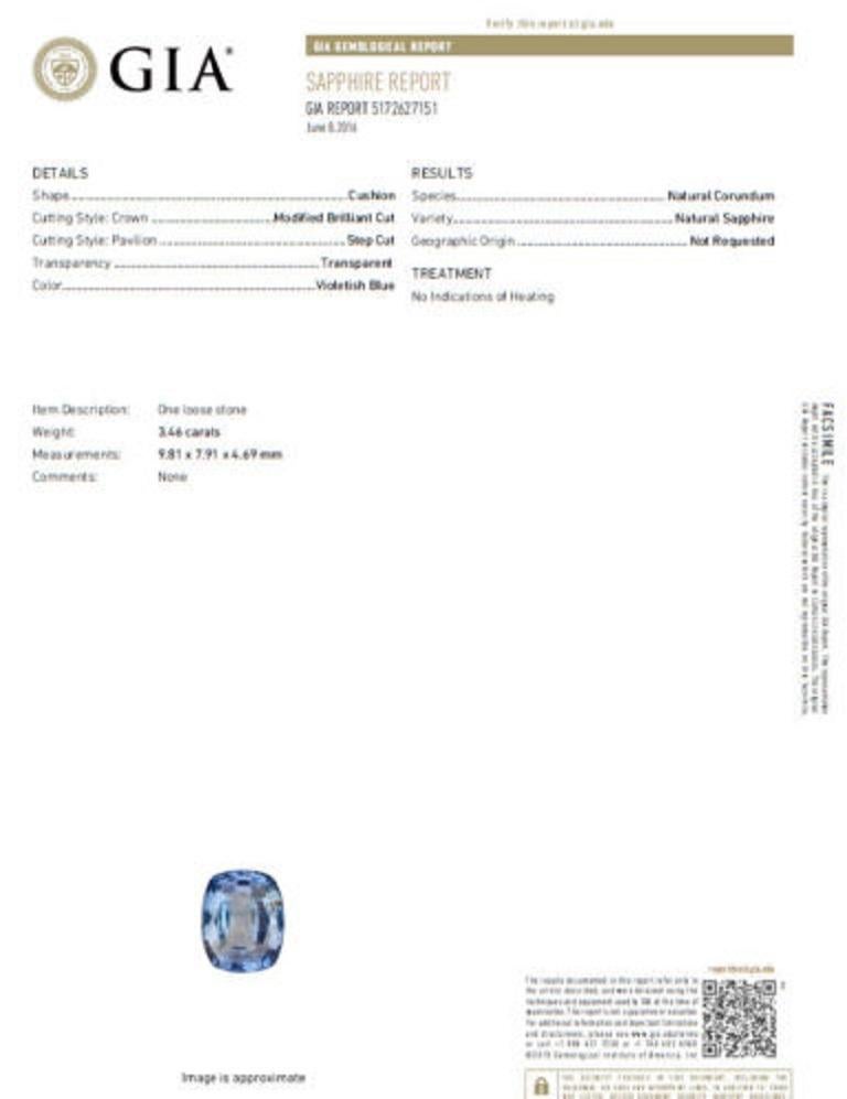 Women's or Men's GIA Certified 6.46ct Natural No Heat Sapphire Diamonds Ballerina Ring 18kt For Sale