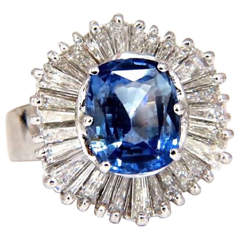 GIA Certified 6.46ct Natural No Heat Sapphire Diamonds Ballerina Ring 18kt For Sale
