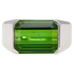 GIA Certified 6.47 Carat Green Tourmaline East-West Half Bezel 18K Ring