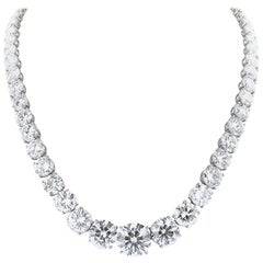 GIA Certified 64.76 Carat Total Weight Diamond Riviere Graduated Necklace