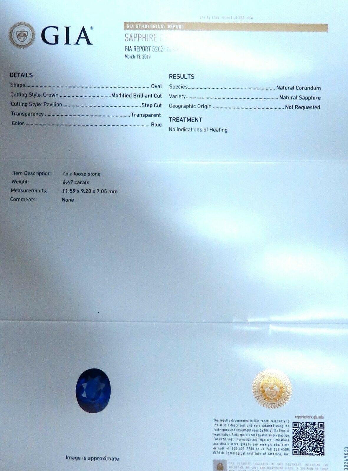 GIA Certified 6.47 Carat Natural No Heat Sapphire Diamond Ring Unheated 14 Karat 2