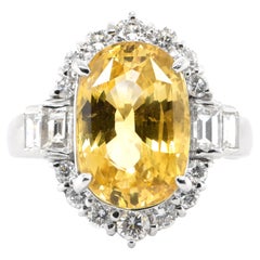 GIA Certified 6.48 Carat Natural Yellow Sapphire Vintage Ring Set in Platinum