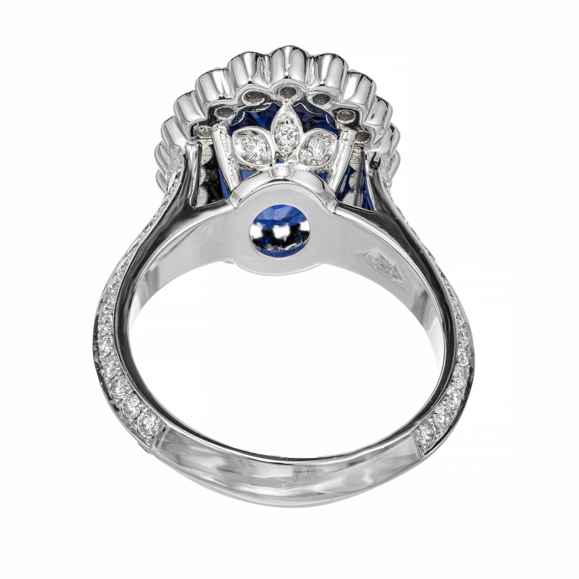 Bague de fiançailles en platine certifiée GIA 6,48 carats saphir ovale diamant halo en vente 1