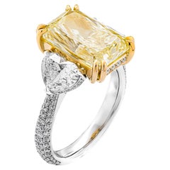 GIA Certified 6.48ct Fancy Light Yellow Radiant Cut 3 Stone Ring