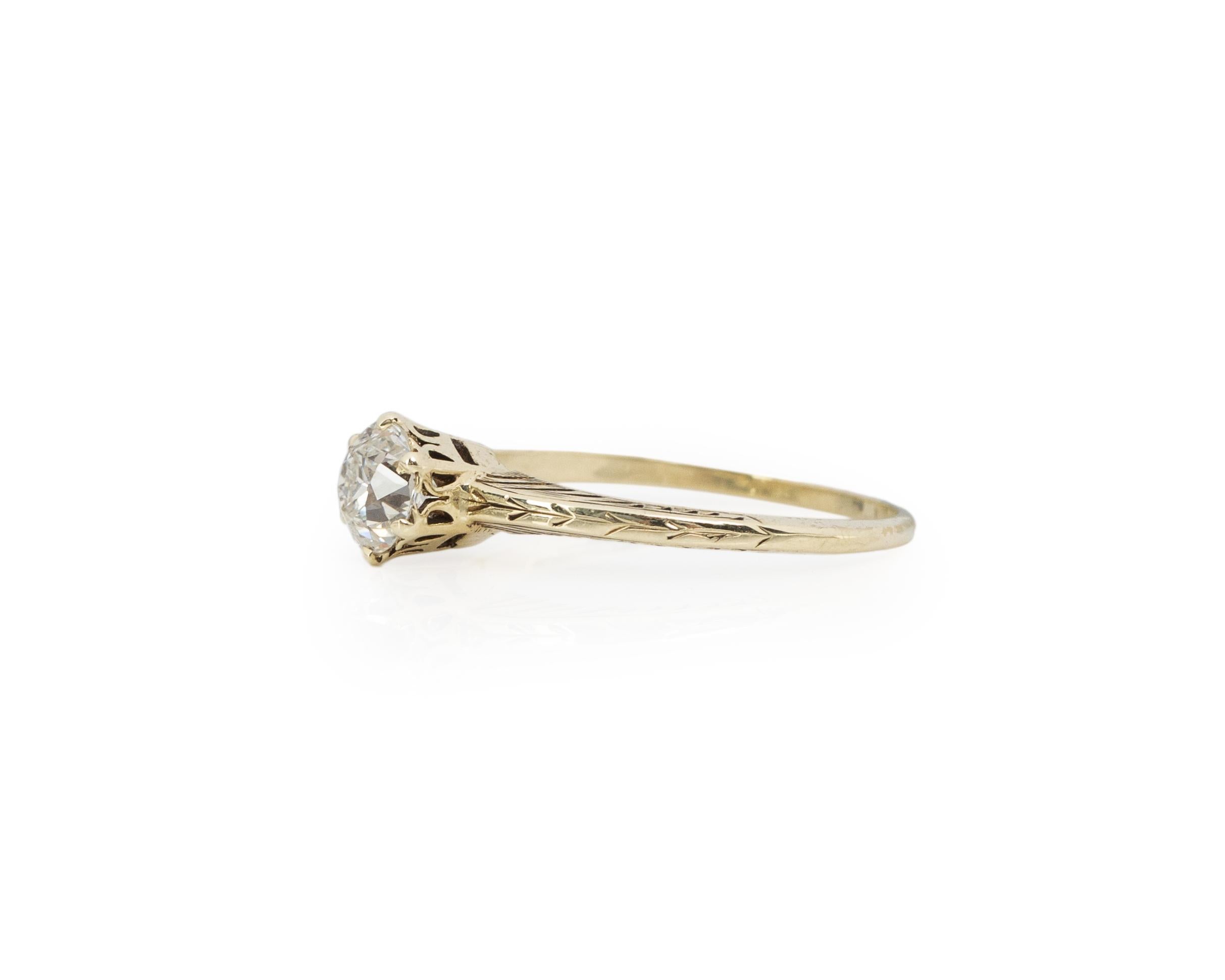 Old European Cut GIA Certified .65 Carat Art Deco Diamond 18/14 Karat Yellow Gold Engagement Ring For Sale