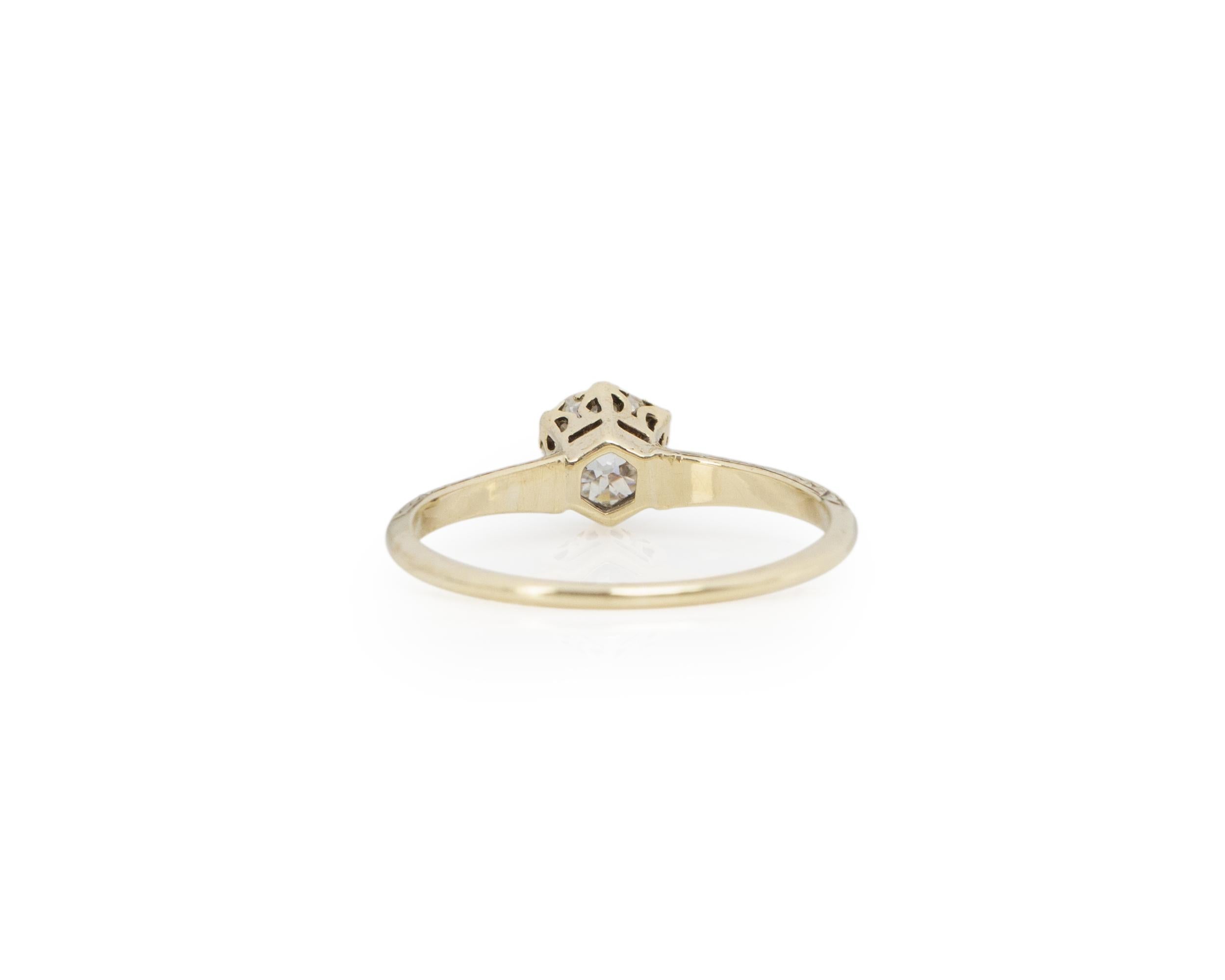 GIA Certified .65 Carat Art Deco Diamond 18/14 Karat Yellow Gold Engagement Ring In Good Condition For Sale In Atlanta, GA