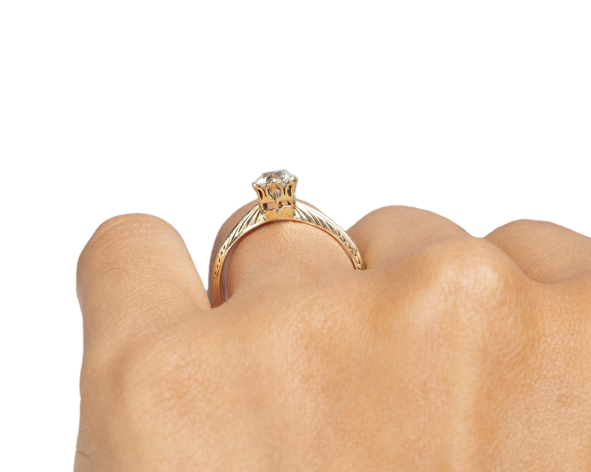 GIA Certified .65 Carat Art Deco Diamond 18/14 Karat Yellow Gold Engagement Ring For Sale 1