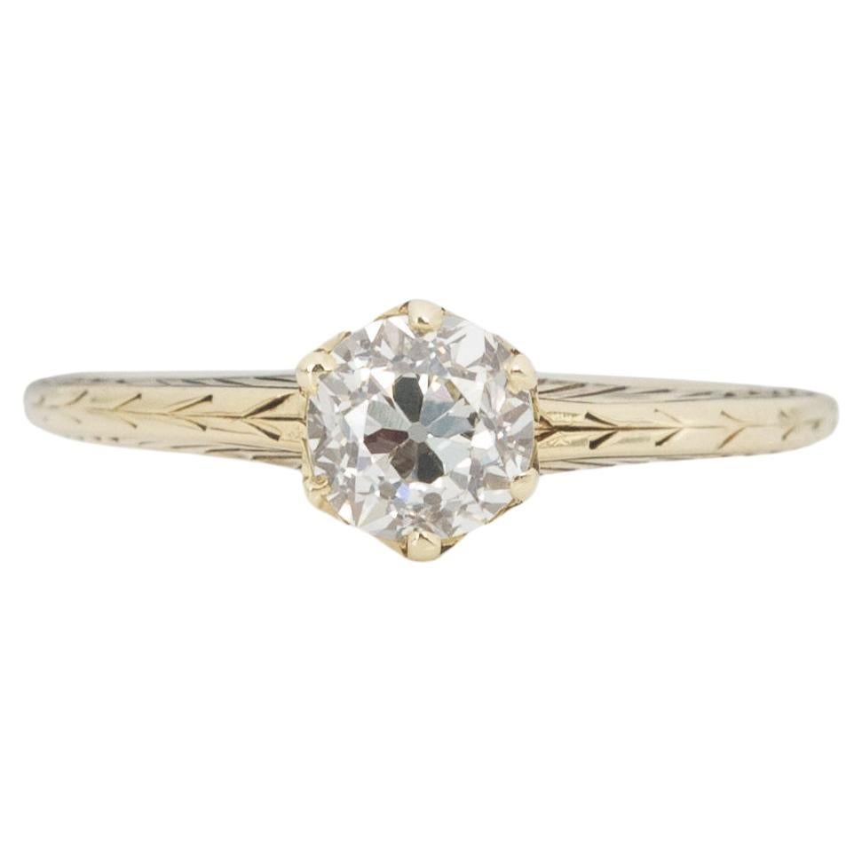 GIA Certified .65 Carat Art Deco Diamond 18/14 Karat Yellow Gold Engagement Ring For Sale