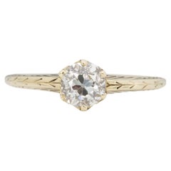 GIA-zertifizierter .65 Karat Art Deco-Diamant-Verlobungsring aus 18/14 Karat Gelbgold