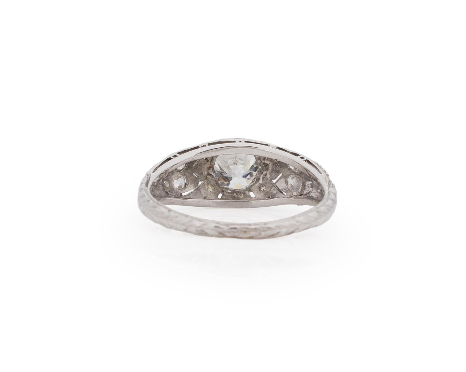 GIA Certified .65 Carat Art Deco Diamond Platinum Engagement Ring In Good Condition For Sale In Atlanta, GA