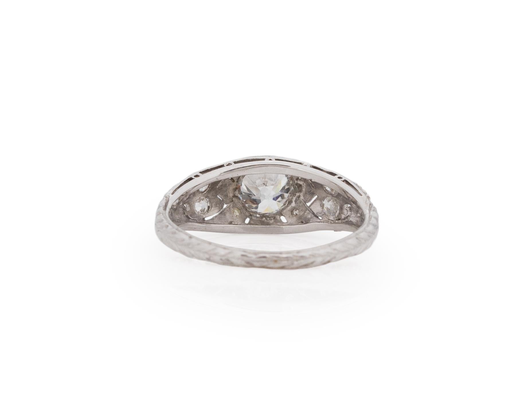 Taglio antico europeo Anello di fidanzamento in platino con diamante Art Deco certificato GIA da 65 carati in vendita