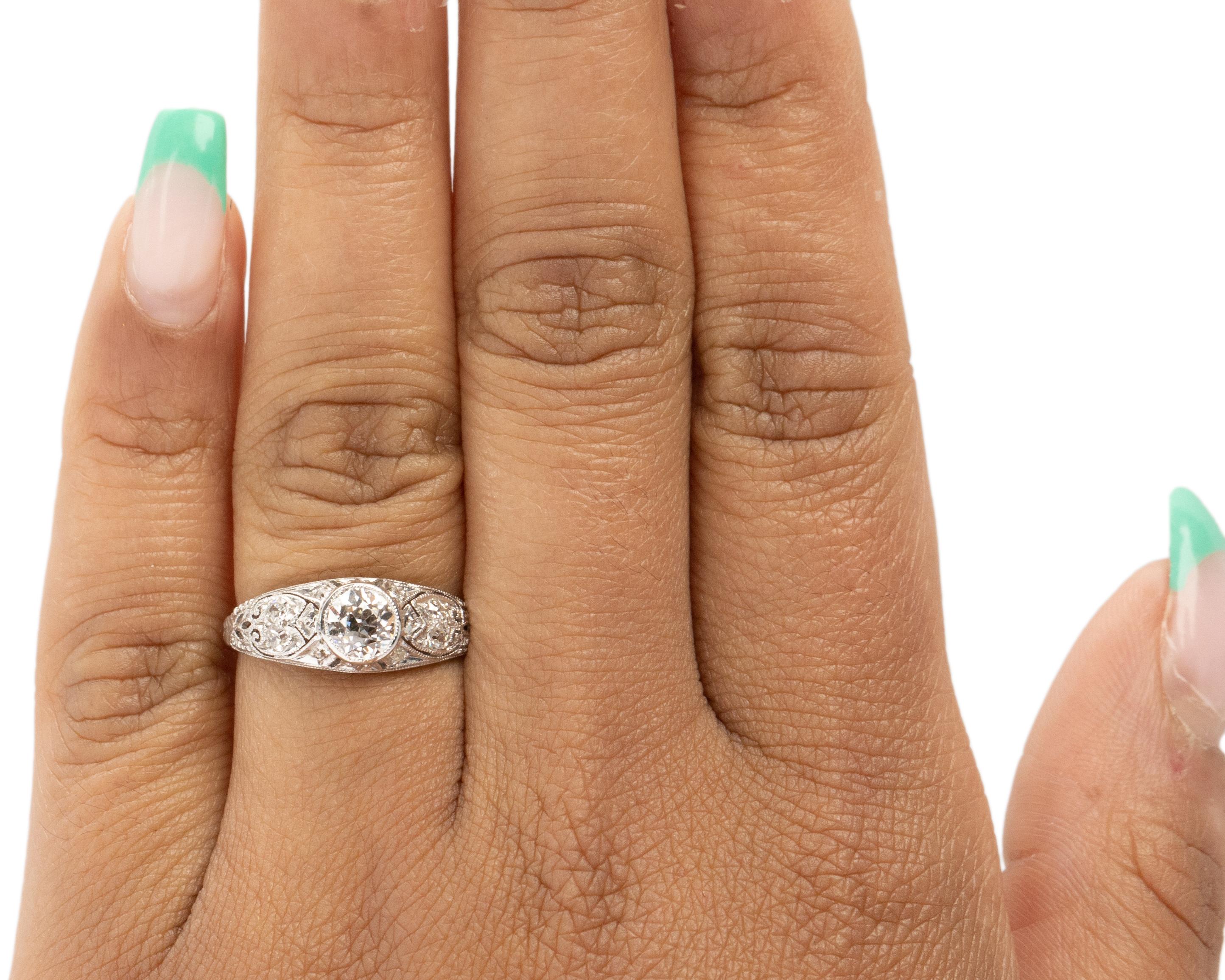 Women's GIA Certified .65 Carat Art Deco Diamond Platinum Engagement Ring For Sale