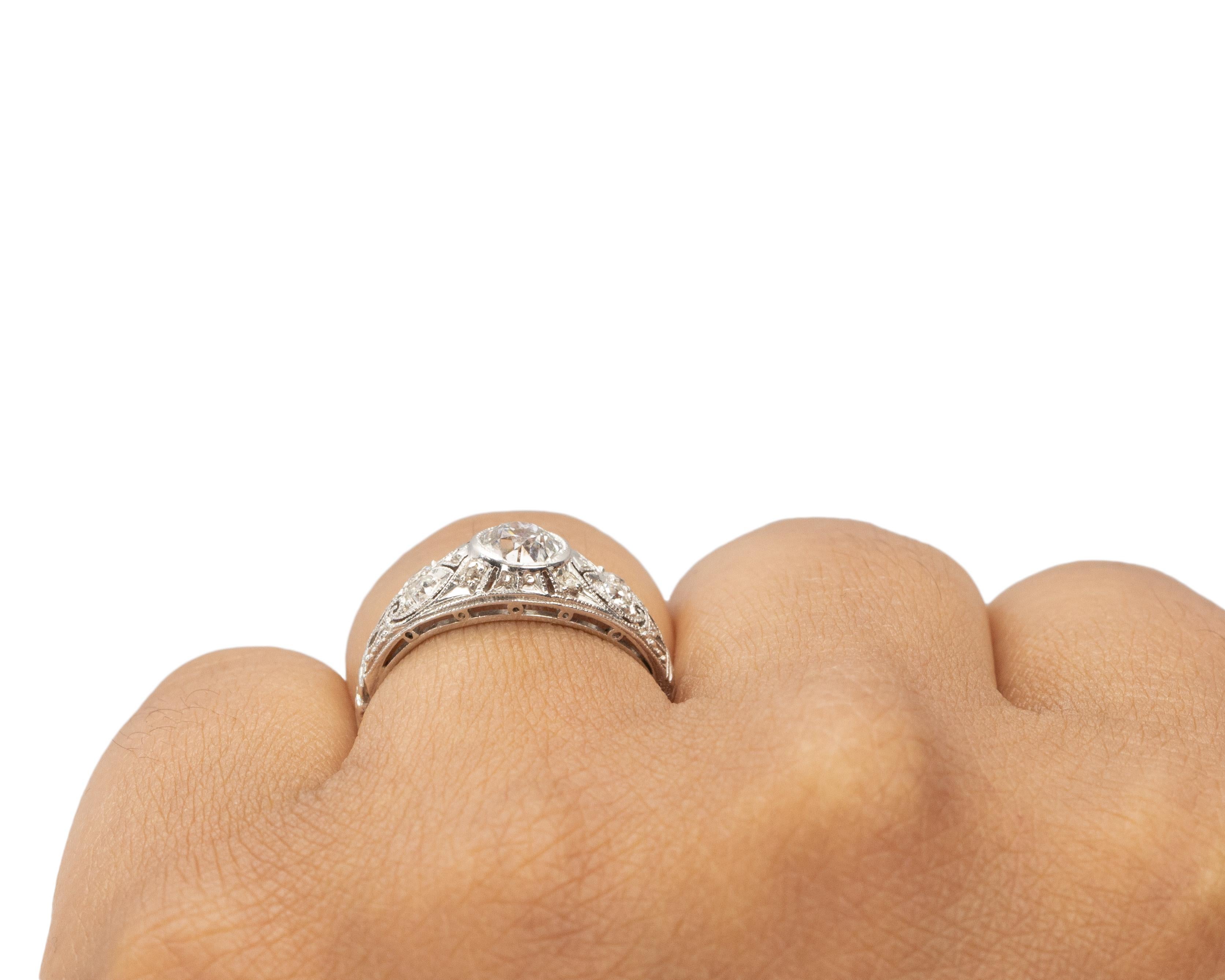 GIA Certified .65 Carat Art Deco Diamond Platinum Engagement Ring For Sale 1