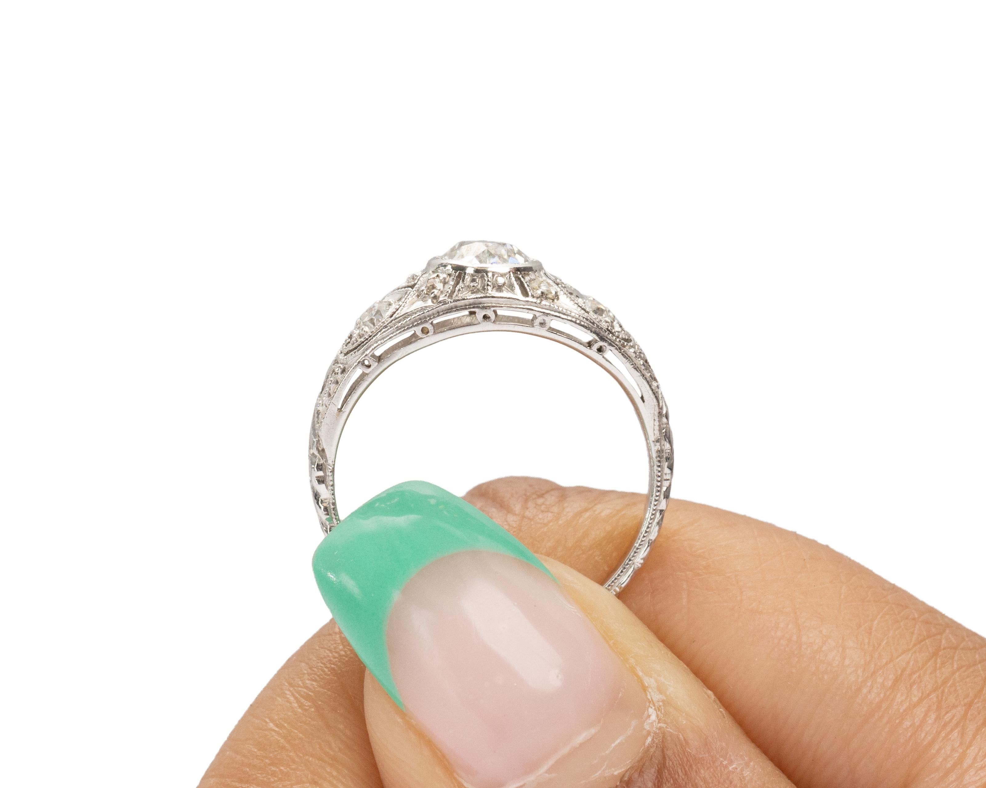 GIA Certified .65 Carat Art Deco Diamond Platinum Engagement Ring For Sale 3