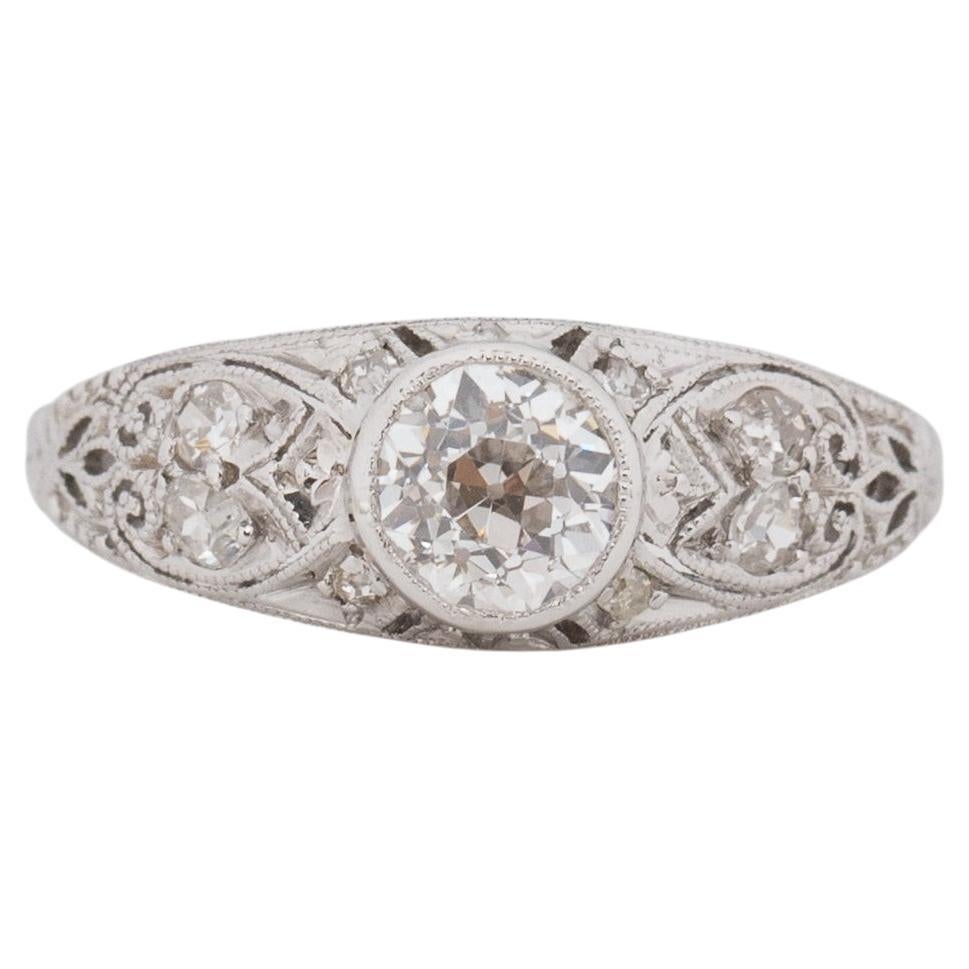 GIA Certified .65 Carat Art Deco Diamond Platinum Engagement Ring For Sale