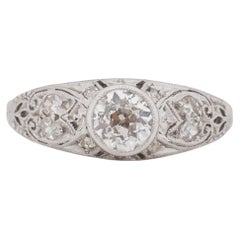 GIA Certified .65 Carat Art Deco Diamond Platinum Engagement Ring