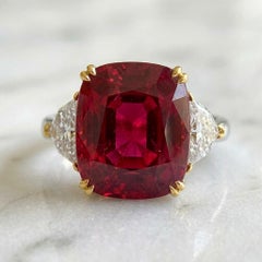 GIA Certified 6.5 Carat No Heat Burmese Ruby Diamond Three-Stone Ring