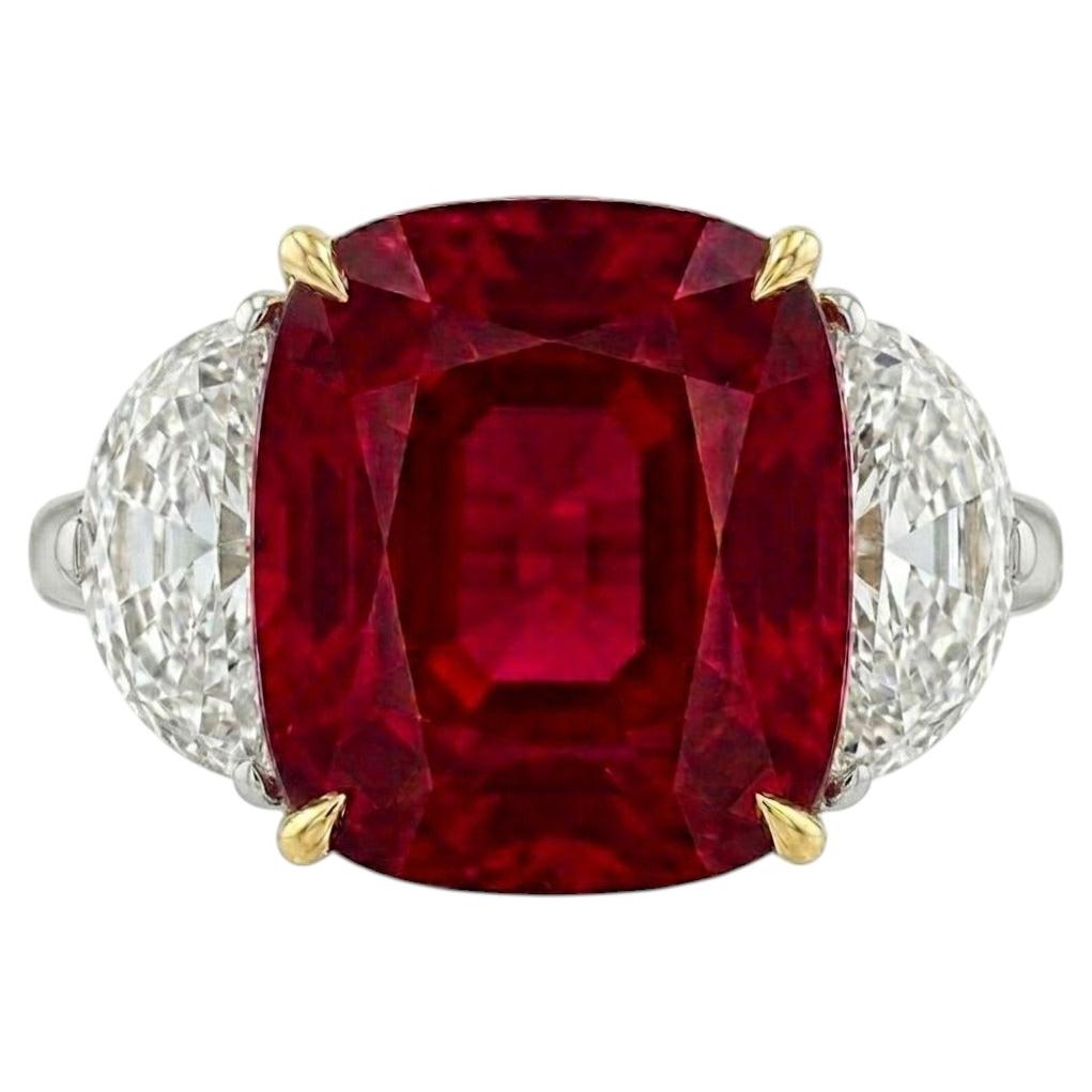 GIA Certified 6.5 Carat No Heat Burmese Ruby Diamond Three-Stone Ring