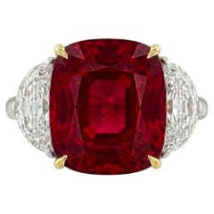GIA Certified 6.5 Carat No Heat Burmese Ruby Diamond Three-Stone Ring