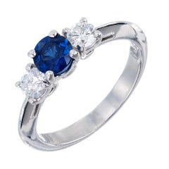 GIA Certified .65 Carat Sapphire Diamond Three-Stone Engagement Ring