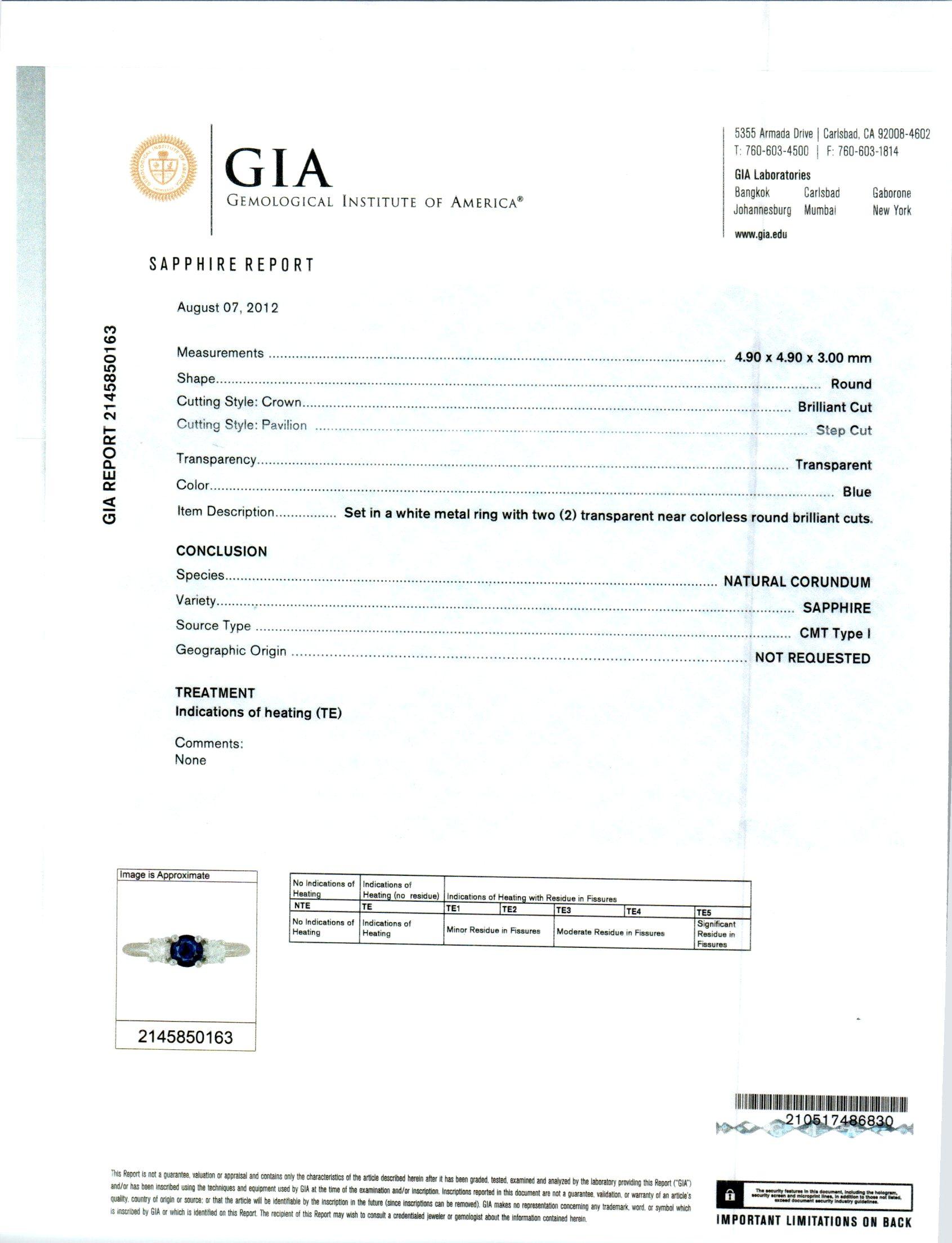 GIA Certified .65 Carat Sapphire Diamond Three-Stone Engagement Ring For Sale 1